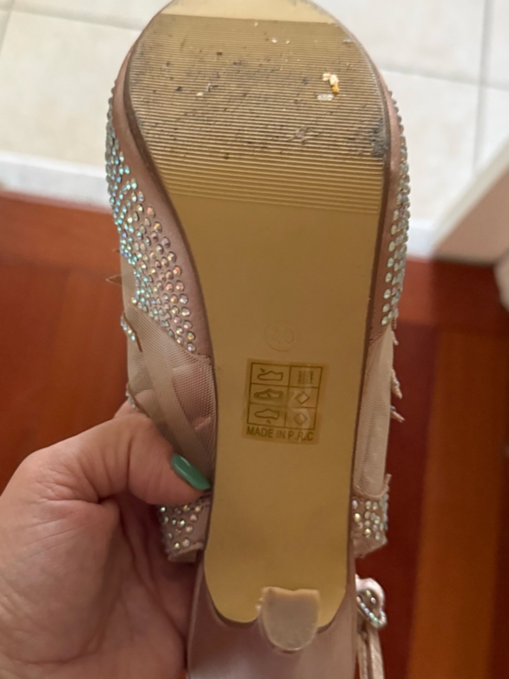 Crystal Embellished Slingback Heels in Blush Pink - Picture 5 of 6